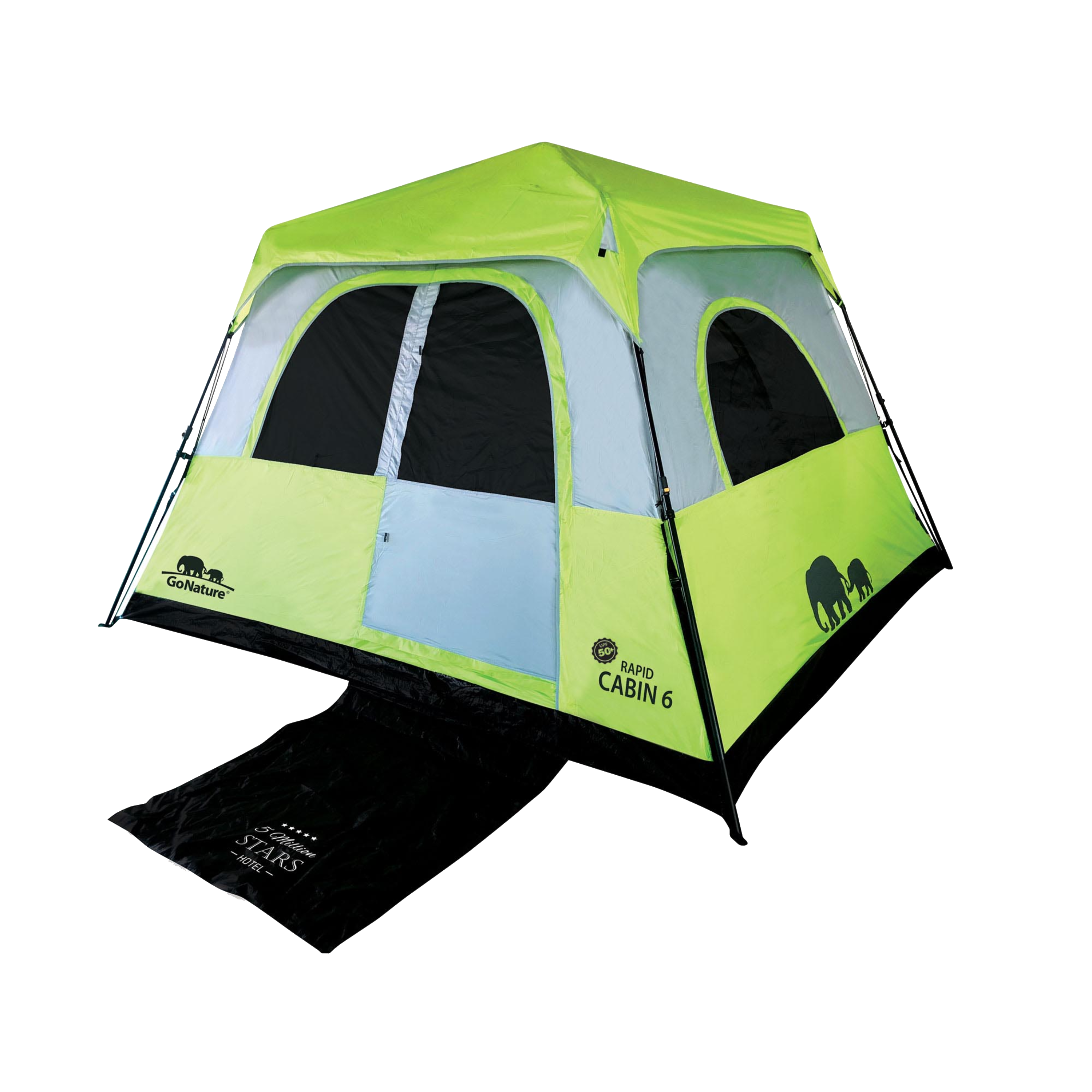 סט קמפינג אוהל RAPID CABIN ל-6 אנשים ועגלת שטח Wide Glide Amigo GoNature