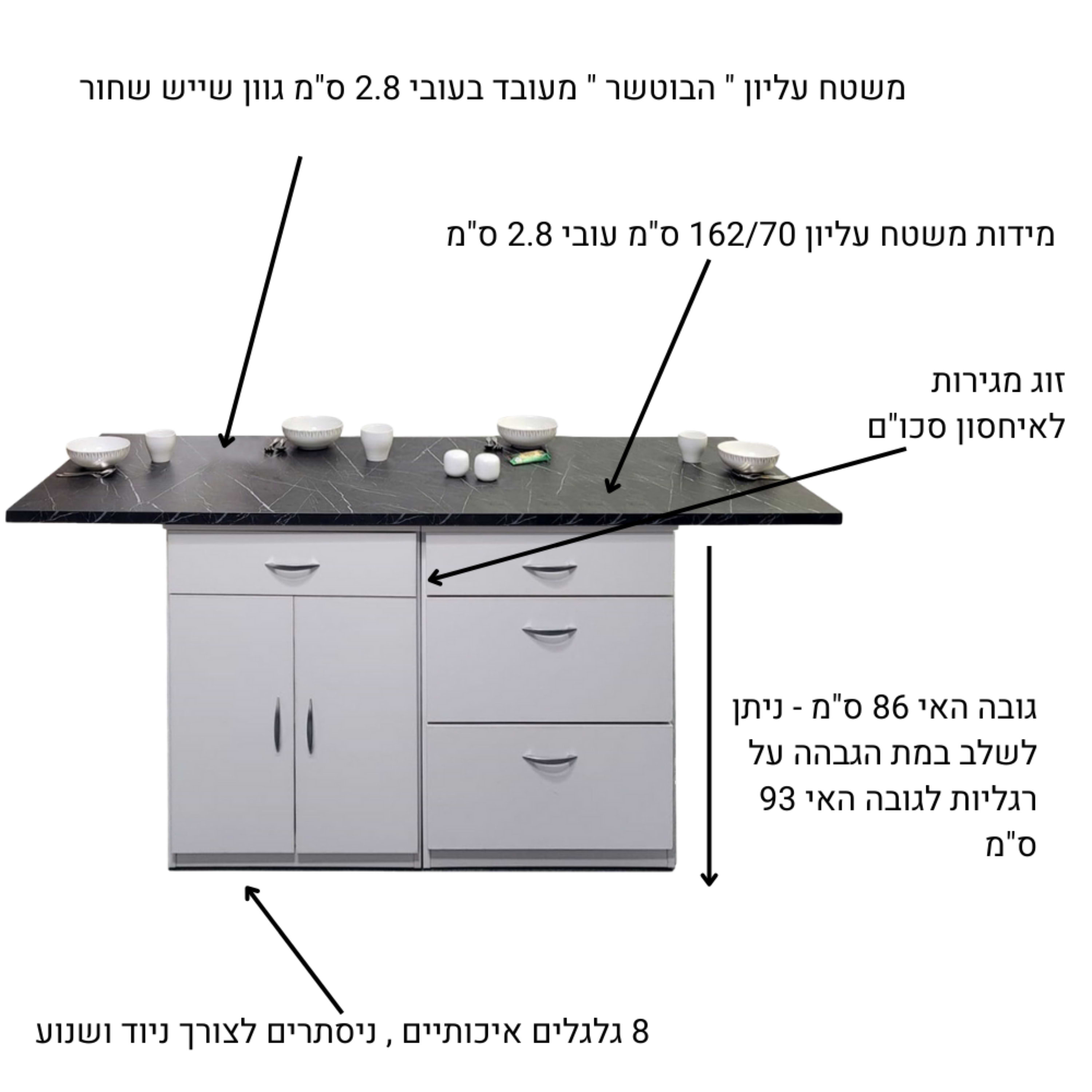 אי מטבח משולב דגם 306 - פתרון אחסון ועיצוב למטבח שלך אביעם