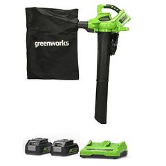 שואב עלים/מפוח (2X24V) 48V BL עם 2X5.0Ah+מטען 4A Dual Port Greenworks