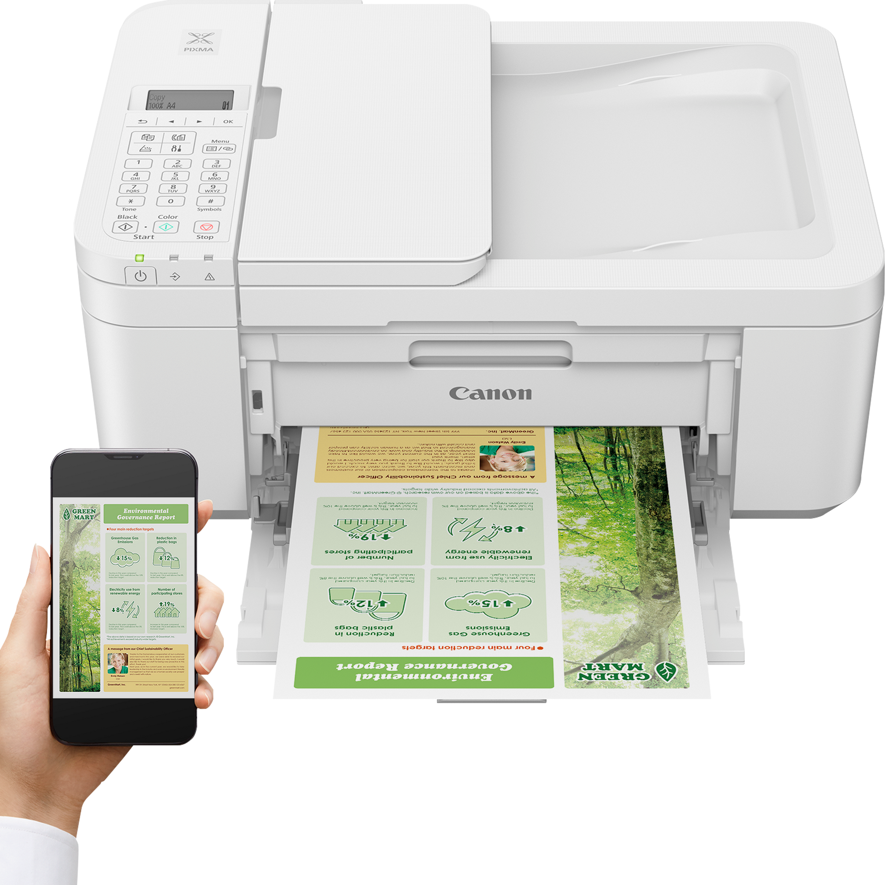 מדפסת אלחוטית Canon TR4651WH - צבע לבן שנתיים אחריות ע
