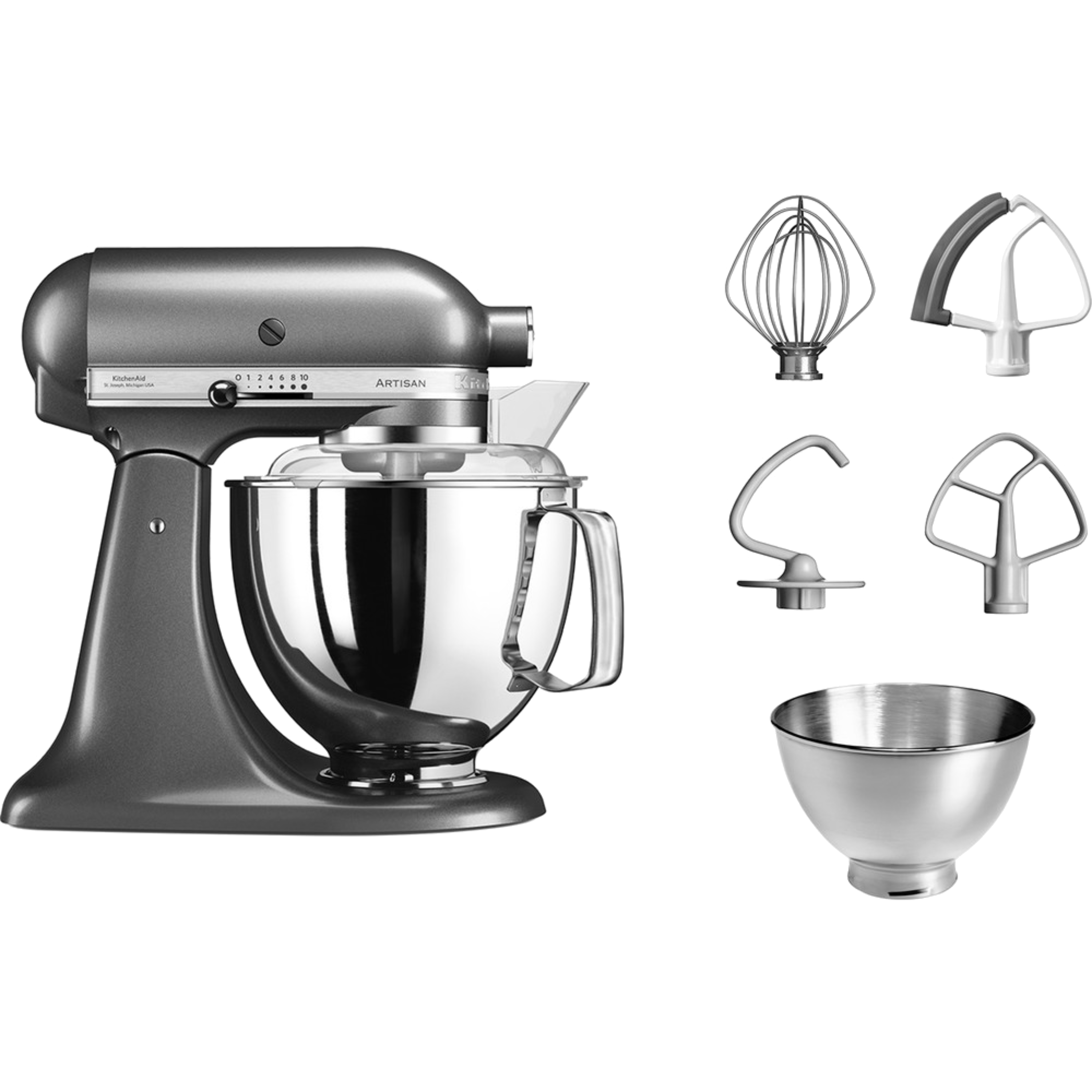 מיקסר עם זוג קערות בנפחים שונים KitchenAid 5KSM175EIMS צבע פנינה כסופה - אחריות ע