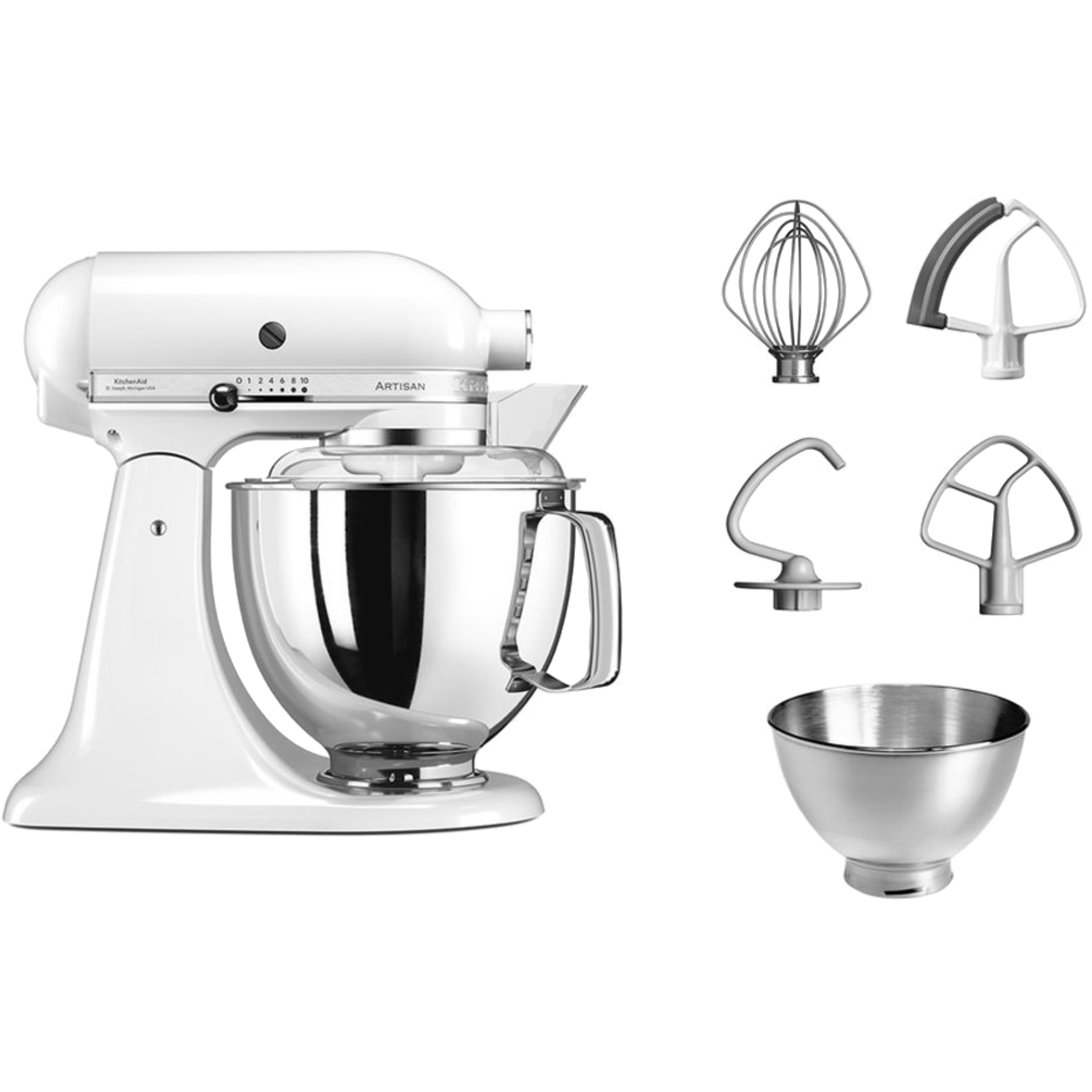 מיקסר עם זוג קערות בנפחים שונים KitchenAid 5KSM175EIWH צבע לבן - אחריות ע
