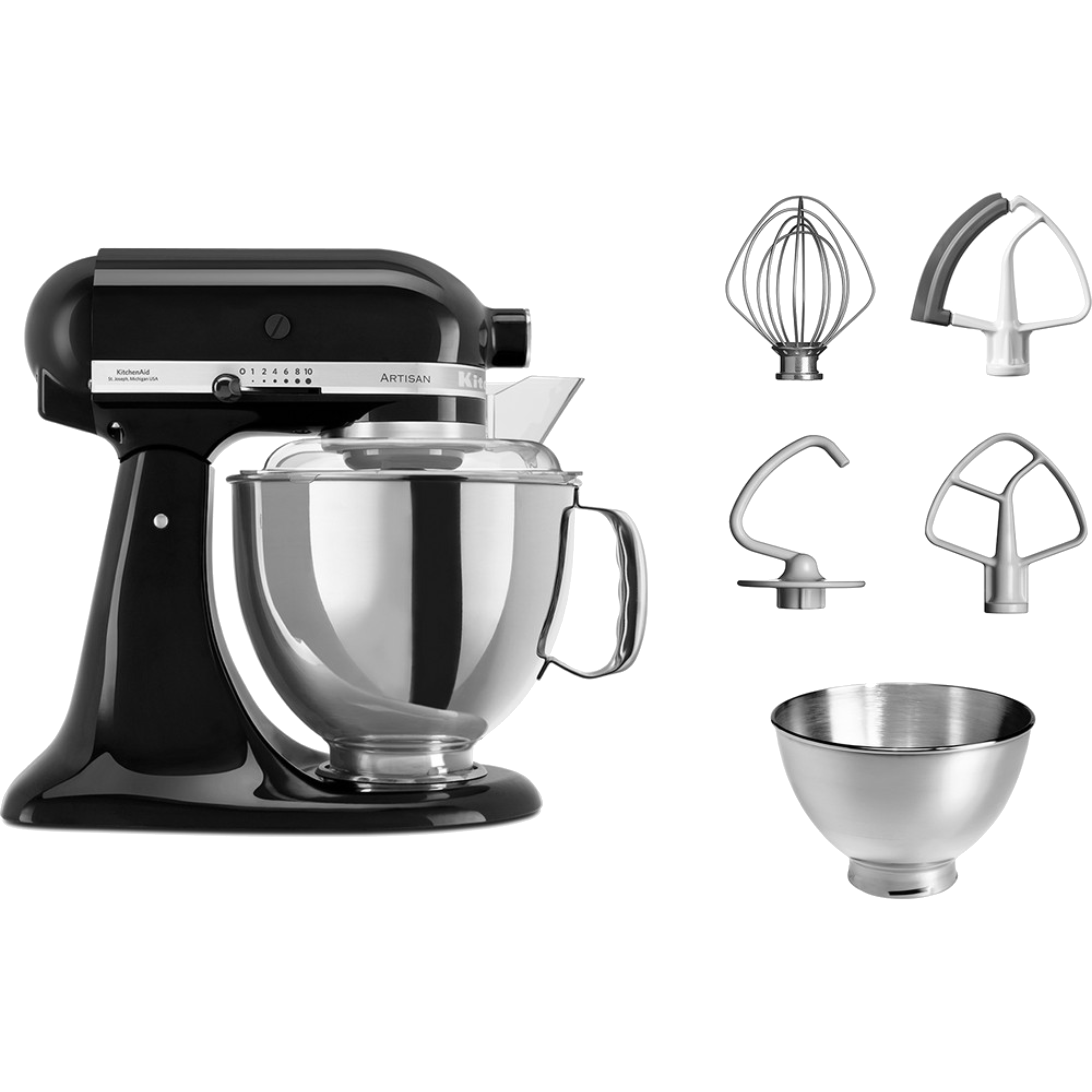 מיקסר עם זוג קערות בנפחים שונים KitchenAid 5KSM175EOB צבע שחור מבריק - אחריות ע