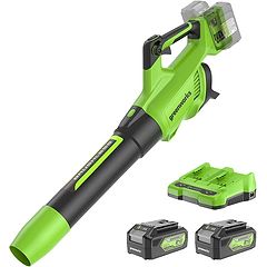 מפוח BL (2X24V) 48V +שתי סוללות 2.0Ah + מטען Dual Port2A Greenworks
