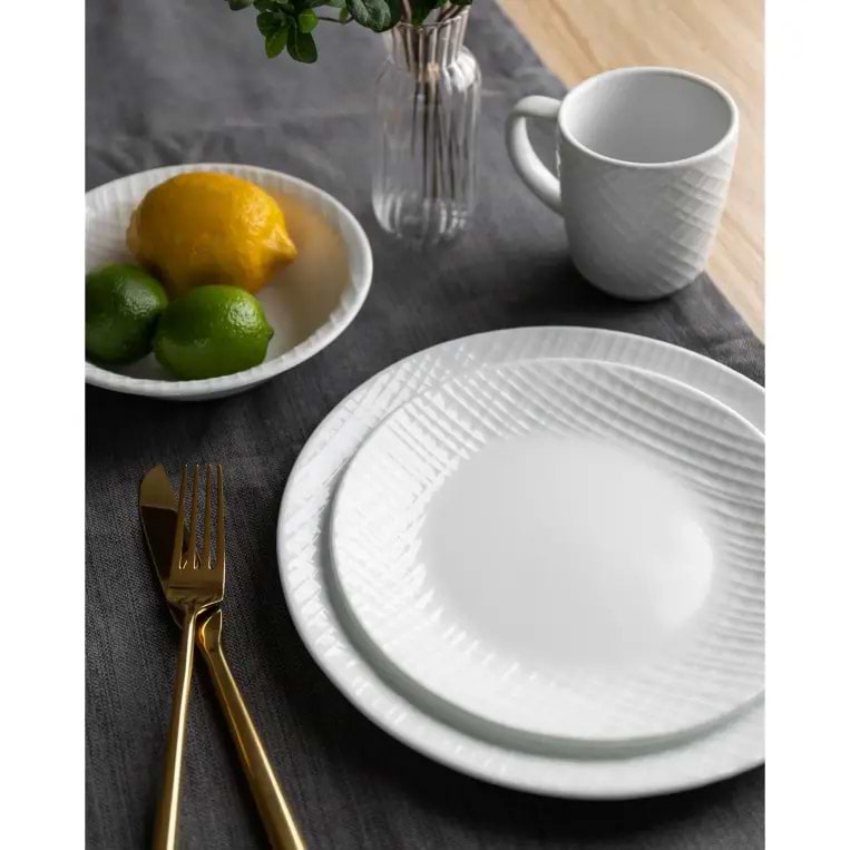 סט צלחות 12 חלקים ל-4 סועדים של קורנינג דגם Linen Weave תוצרת ארה