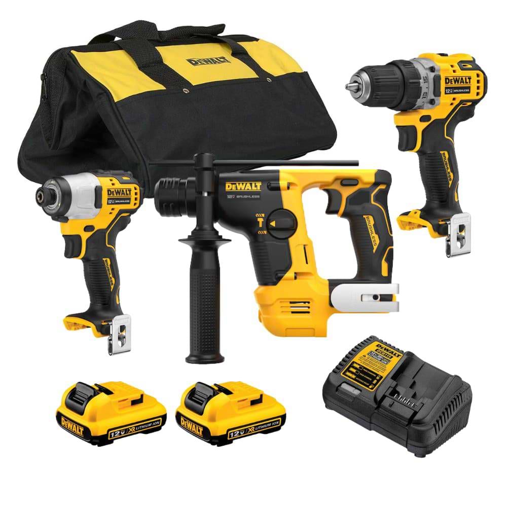 סט 12V אימפקט,פטישון,מקדחה+2 סוללות DeWALT 2AH ומטען 801/701/072 /P2-2AH  