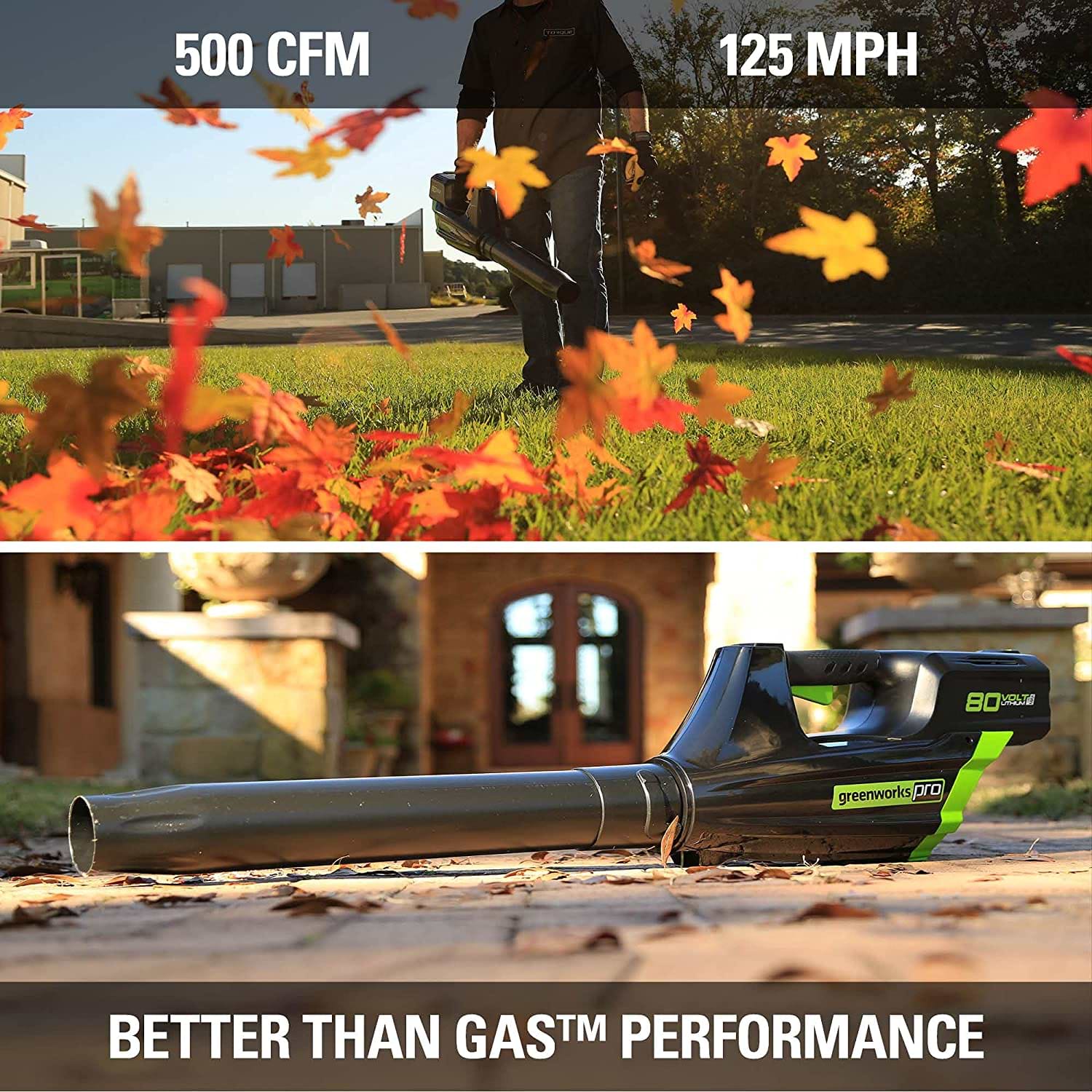 מפוח עלים 80V PRO BL +סוללה 2.0Ah + מטען מהיר Greenworks