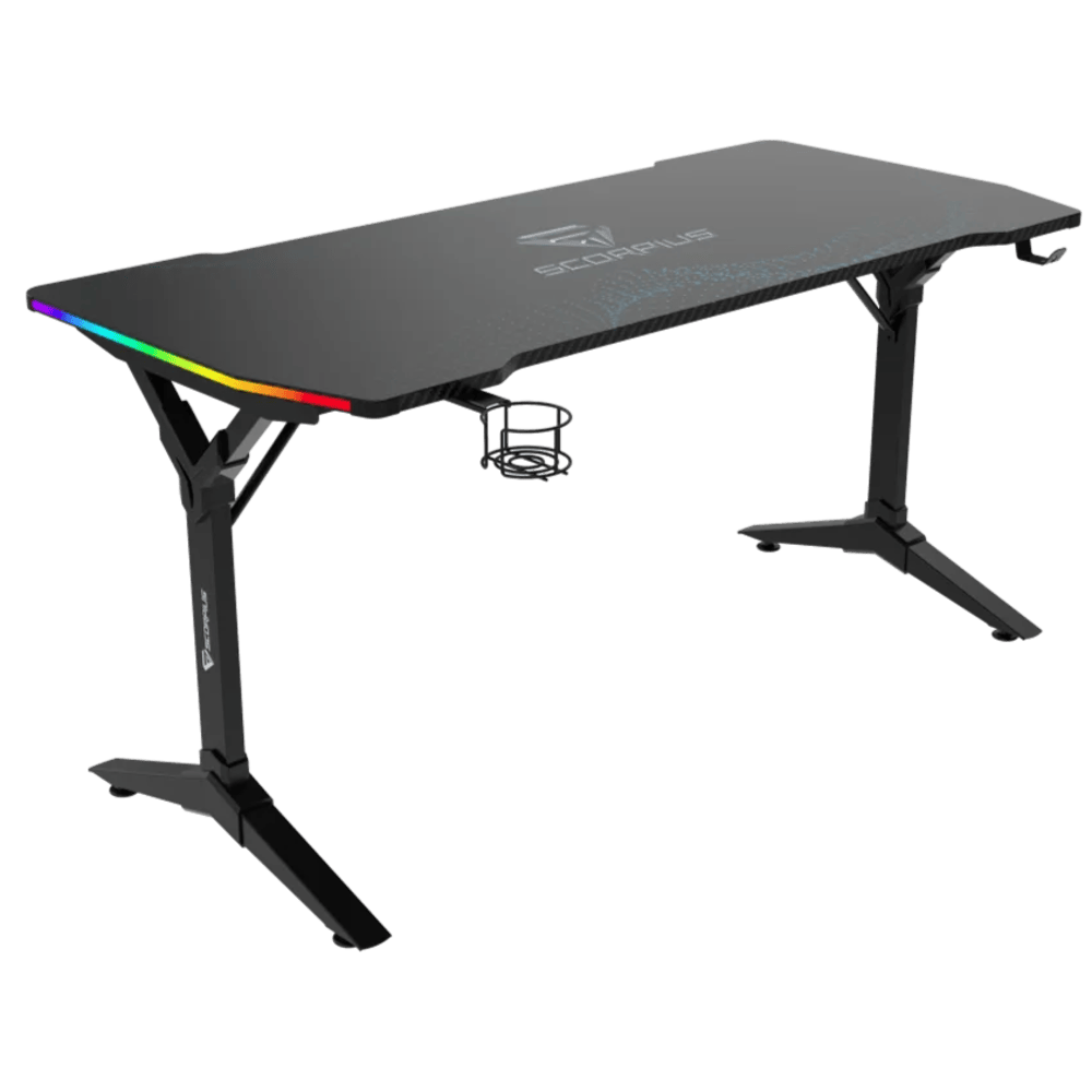 שולחן גיימינג עם תאורה Scorpius DESKPRO-HJ 150 RGB - צבע שחור שנה אחריות ע