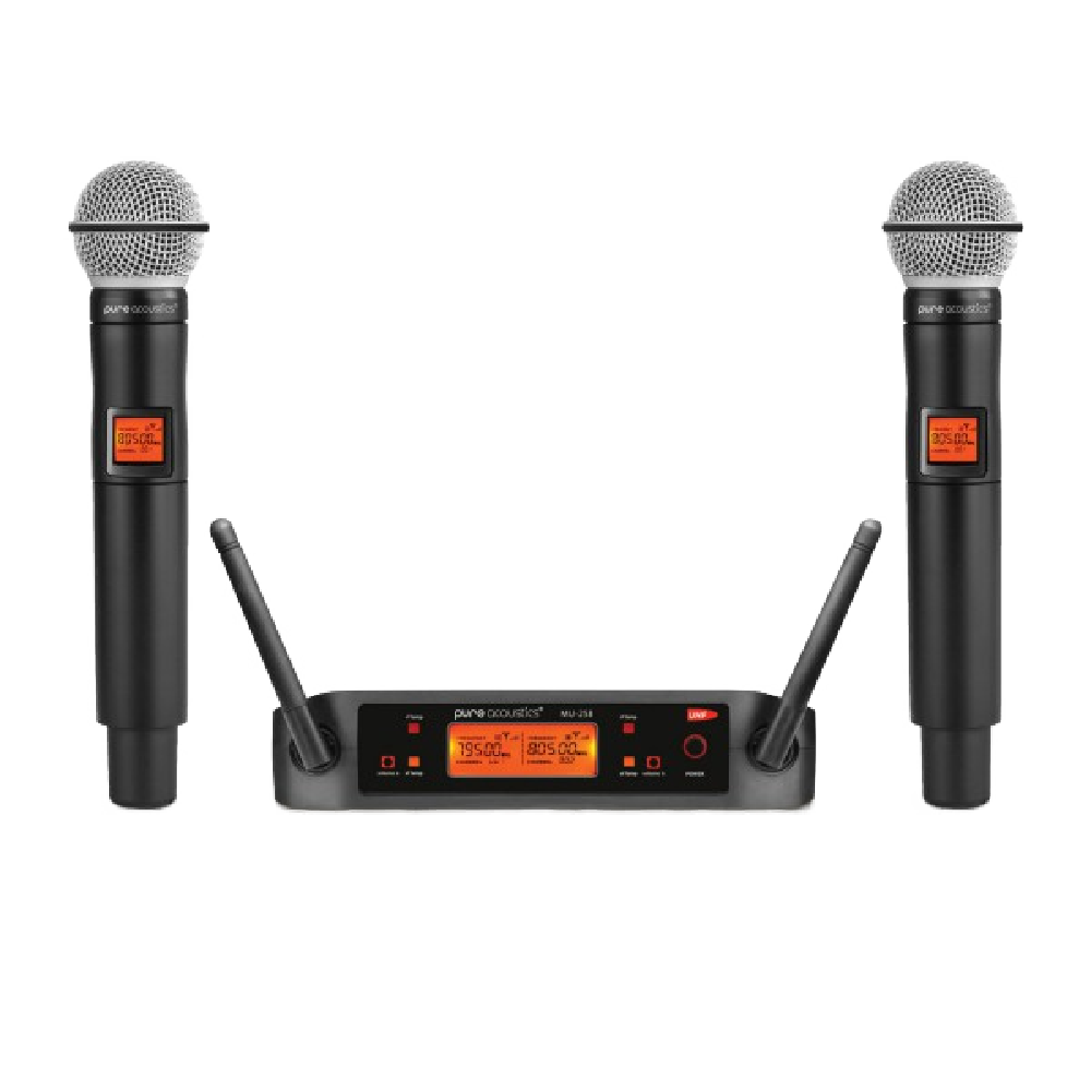 זוג מיקרופונים אלחוטיים Pure Acoustics MU258 UHF וכולל משדר אלחוטי - צבע שחור שנה אחריות ע