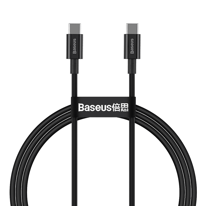 כבל טעינה וסנכרון Baseus Superior Data Fast Charging 100W Type-C to Type-C - באורך 1 מטר צבע שחור שנה אחריות ע"י היבואן הרשמי