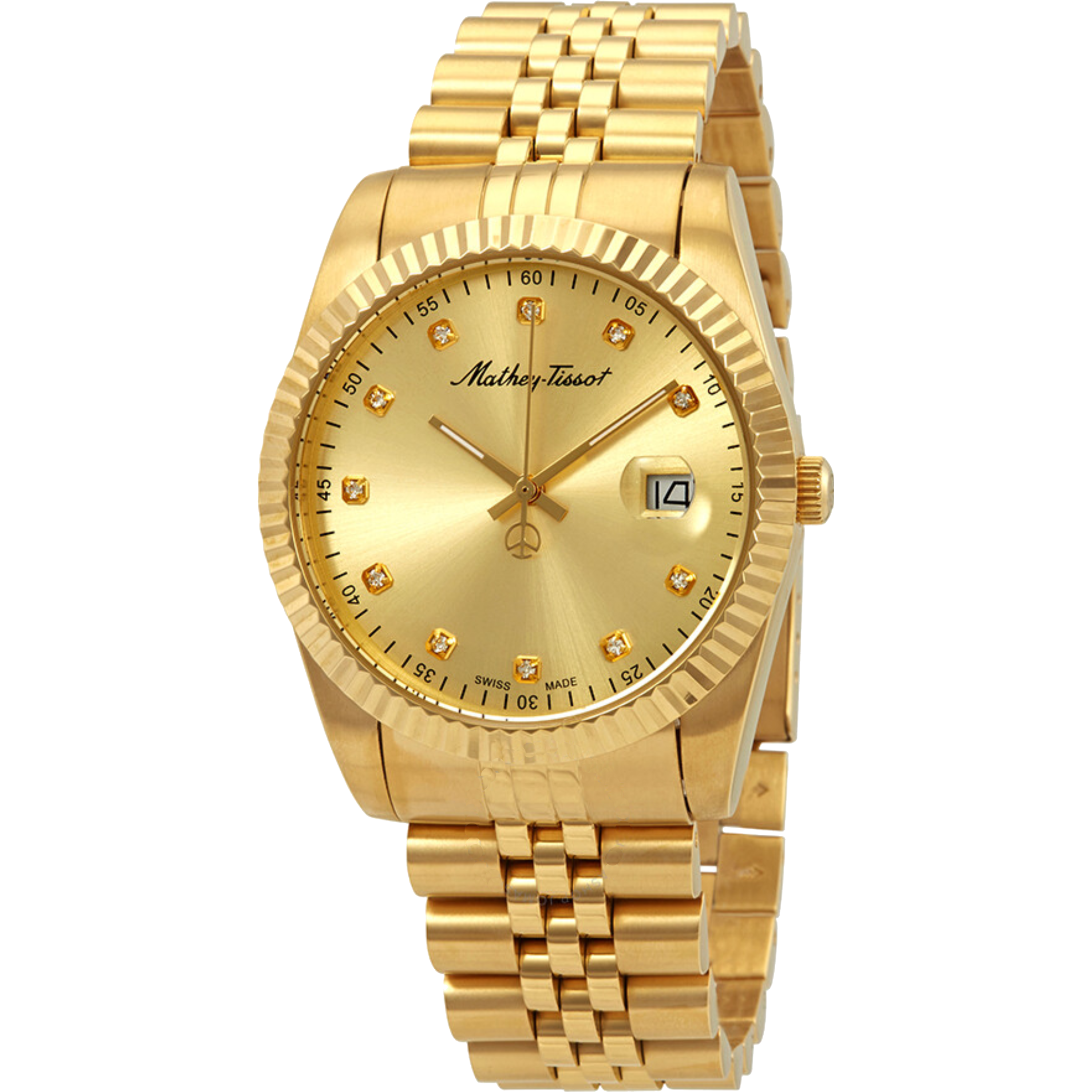 שעון יד לגבר Mathey Tissot H710PDI 42mm צבע זהב/ספרות זרקונים/תאריך - אחריות לשנתיים