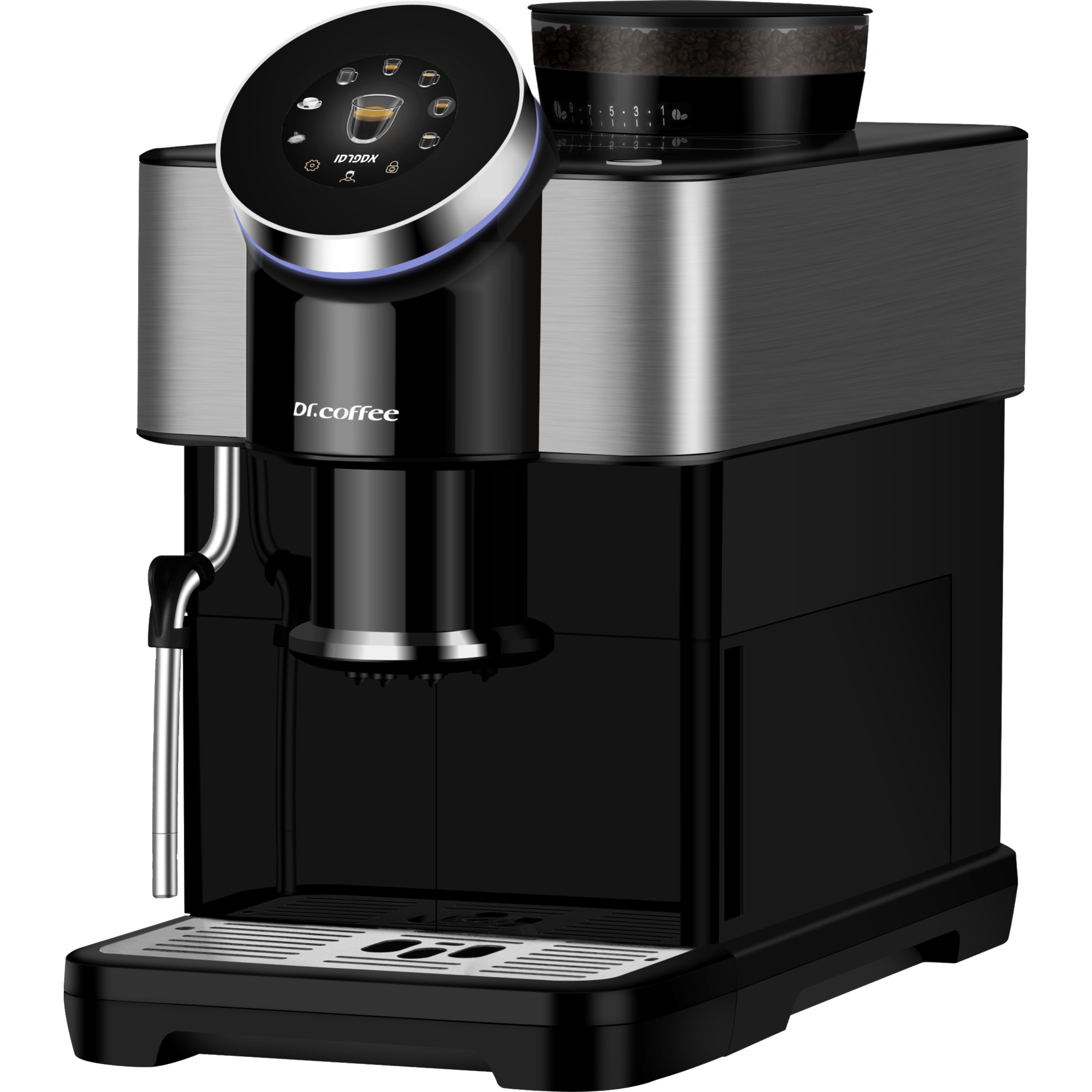 מכונת קפה אוטומטית עם מקציף חלב Dr. Coffee H1 - צבע שחור בשילוב נירוסטה אחריות ע