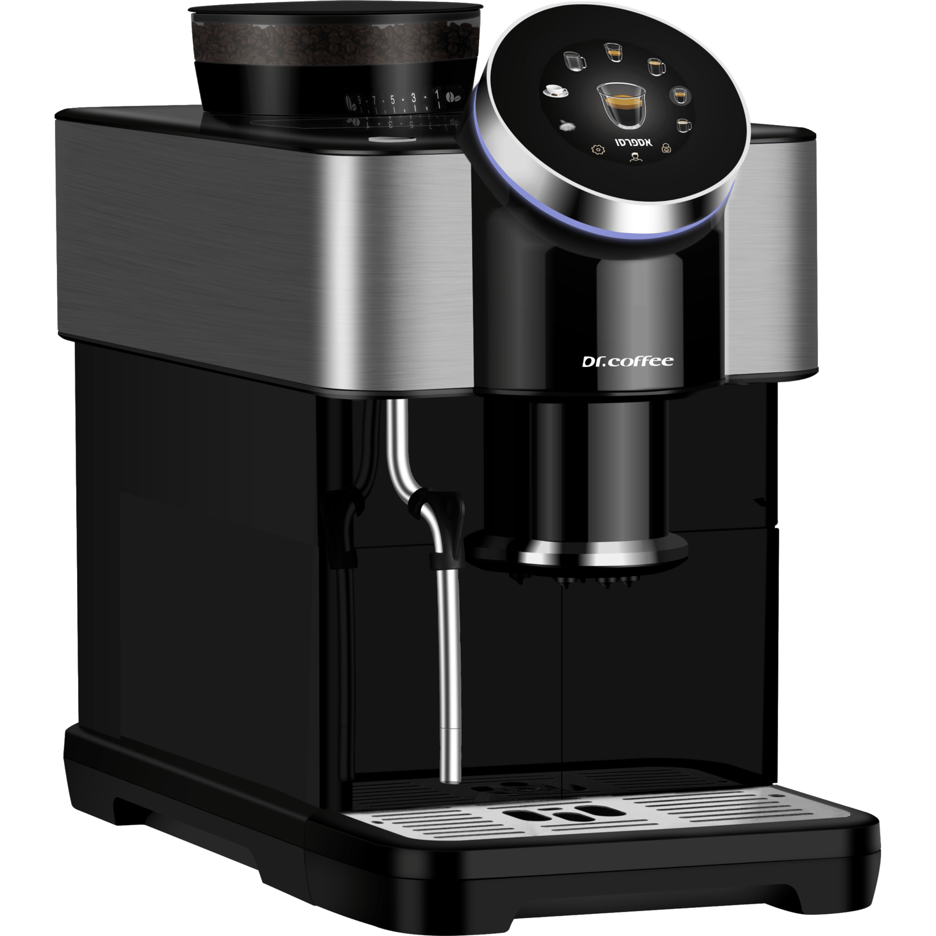 מכונת קפה אוטומטית עם מקציף חלב Dr. Coffee H1 - צבע שחור בשילוב נירוסטה אחריות ע