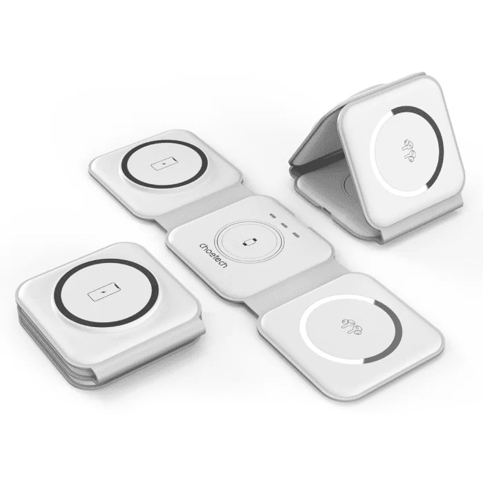 משטח טעינה אלחוטי מתקפל Choetech MagSafe 3in1+Type C  - צבע לבן שנה אחריות עי היבואן הרשמי