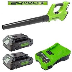 מפוח עלים חדש 24V + שתי סוללות 2.0A + מטען מהיר Greenworks