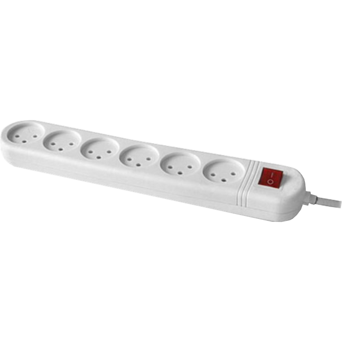 רב שקע 6 + כבל 1 מטר Omega - צבע לבן 