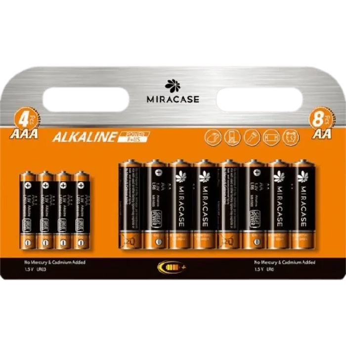 מארז 8 סוללות AA ו-4 סוללות AAA מבית Miracase Alkaline