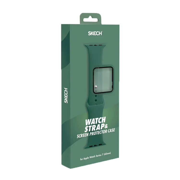 רצועות שעון ומגן מסך Skech ל Apple Watch 7 44mm - צבע ירוק שנה אחריות ע