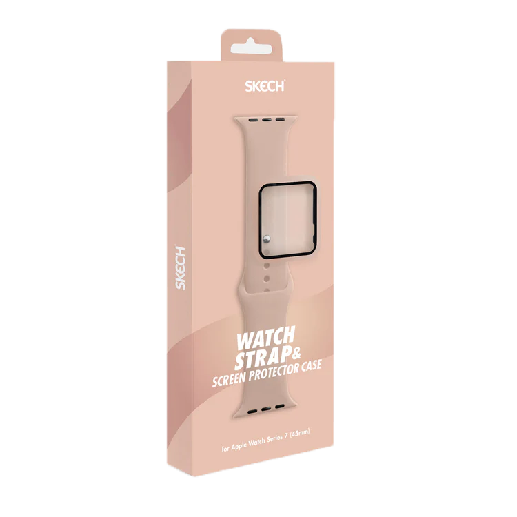 רצועות שעון ומגן מסך Skech ל Apple Watch 7 44mm - צבע ורוד שנה אחריות ע