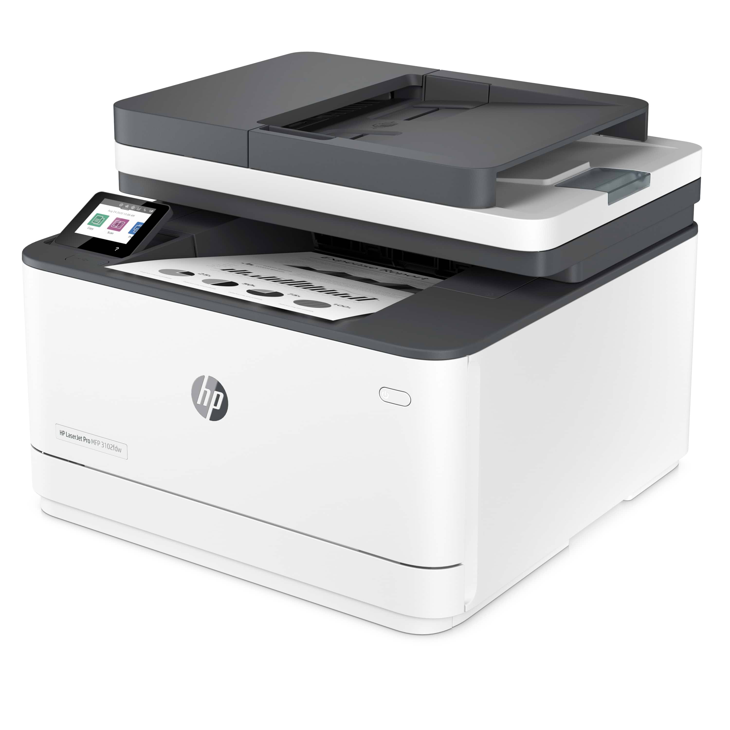 מדפסת אלחוטית משולבת HP LaserJet Pro MFP 3102fdw - צבע לבן ושחור שנה אחריות ע