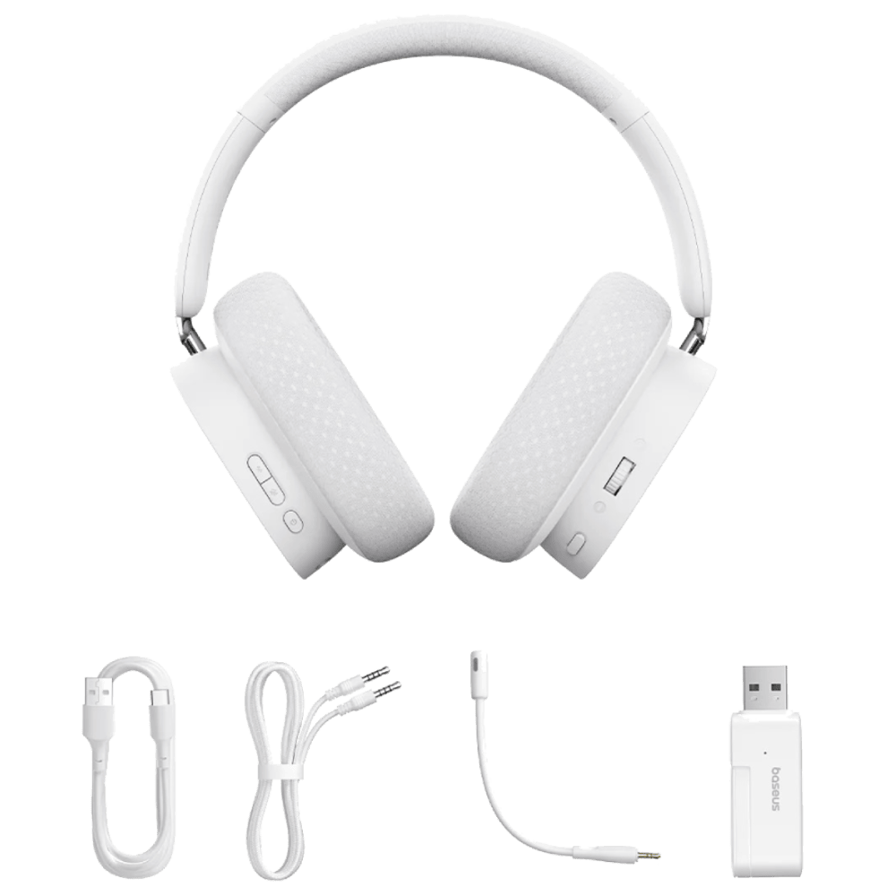 אוזניות גיימינג אלחוטיות/חוטיות Baseus AeQur GH02 - צבע Moon White שנה אחריות ע