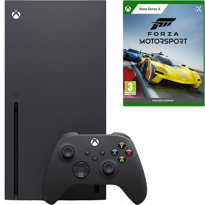 באנדל קונסולה Microsoft Xbox Series X 1TB כולל משחק Forza Motorsport - צבע שחור שנתיים אחריות ע"י היבואן הרשמי