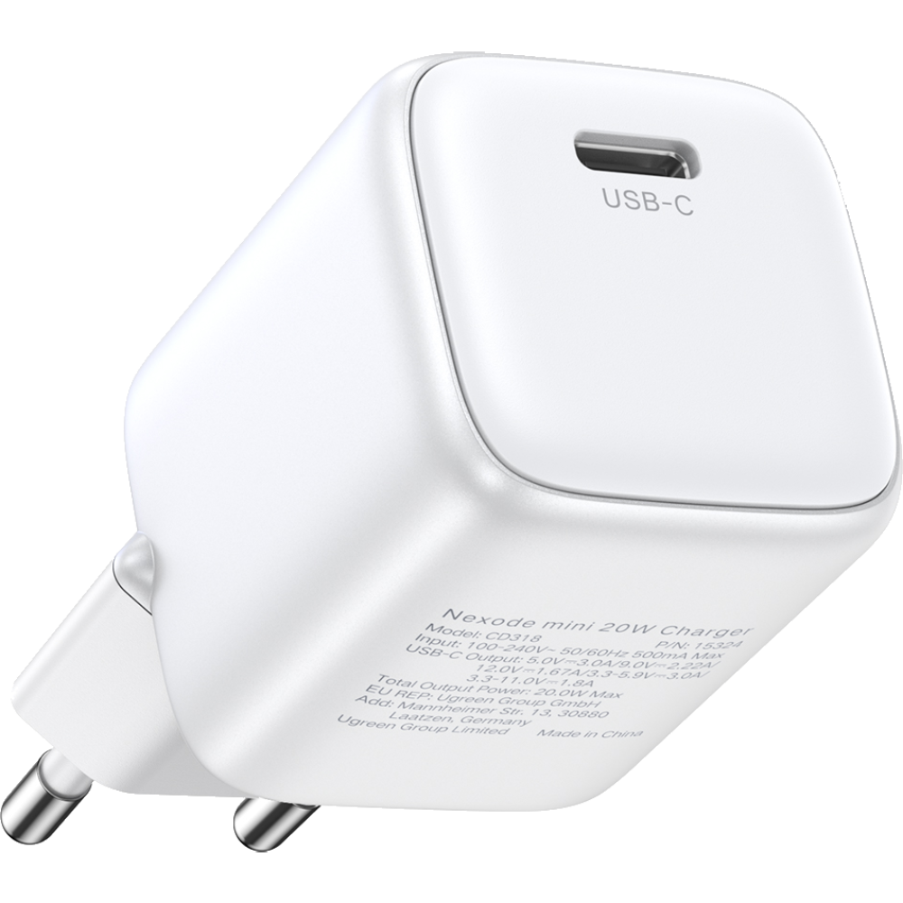 מטען קיר Ugreen Nexode Mini CD319 GaN 30W PD USB-C -כולל כבל Type-C 60W צבע לבן שנה אחריות ע
