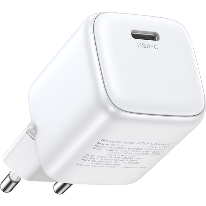 מטען קיר Ugreen Nexode Mini CD319 GaN 30W PD USB-C -כולל כבל Type-C 60W צבע לבן שנה אחריות עי היבואן הרשמי