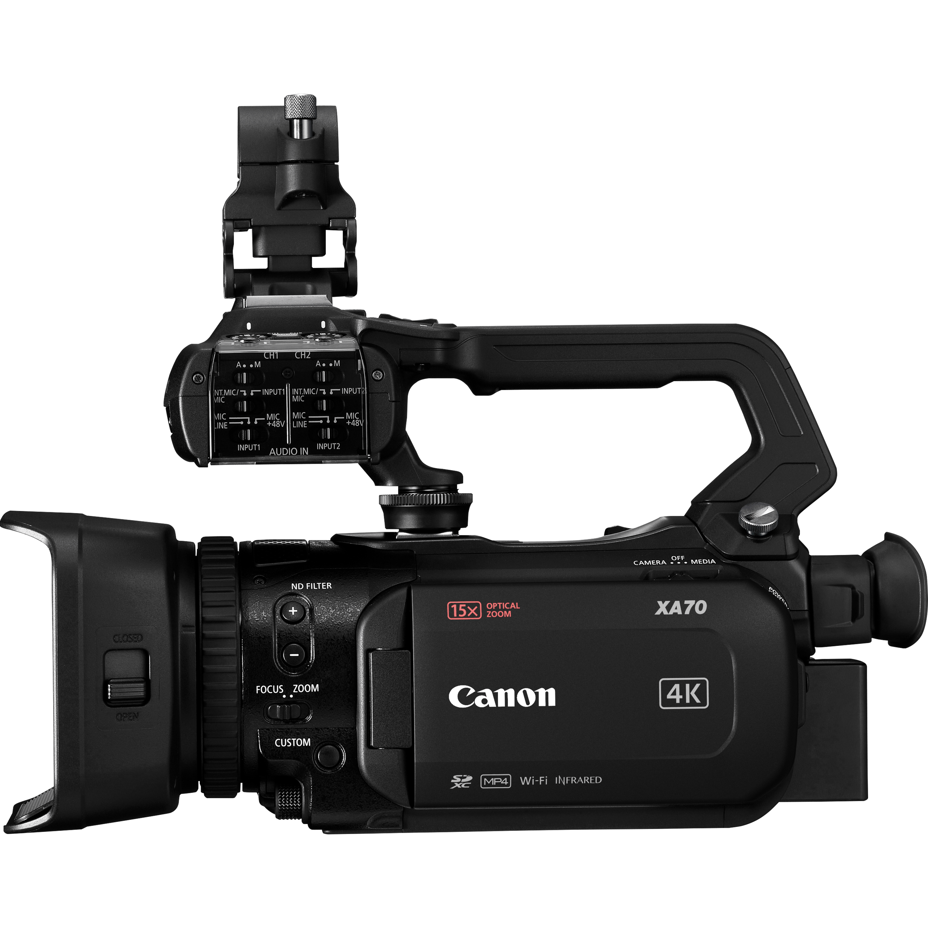 מצלמת וידאו מקצועית Canon XA70 UHD 4K - צבע שחור שלוש שנות אחריות ע