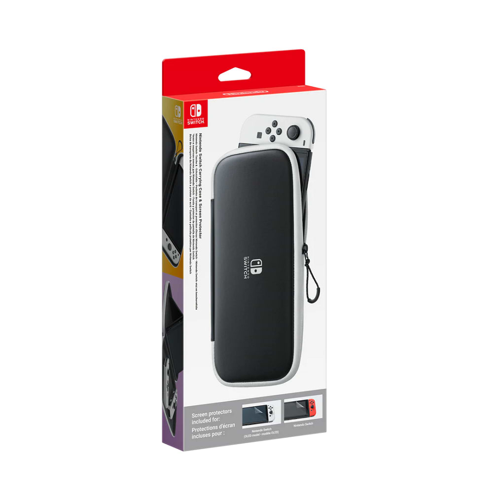  נרתיק נשיאה ומגן מסך לקונסולה Nintendo Switch OLED - צבע שחור עם לבן 