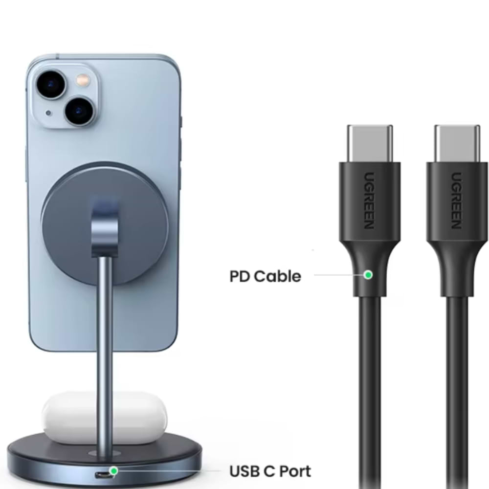 עמדת טעינה אלחוטית 2 ב-1 Ugreen CD317 Magsafe 20W - צבע שחור שנה אחריות ע