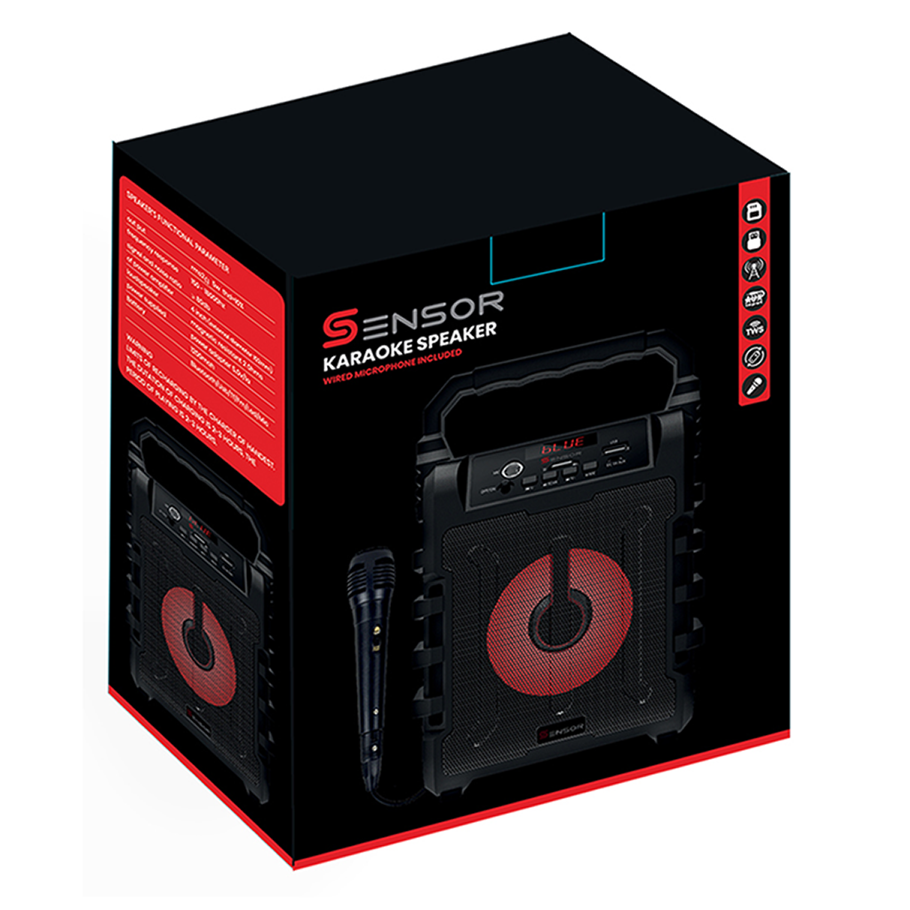 רמקול בידורית אלחוטית Sensor SK-4 עם מקרופון חוטי - צבע שחור שנה אחריות ע