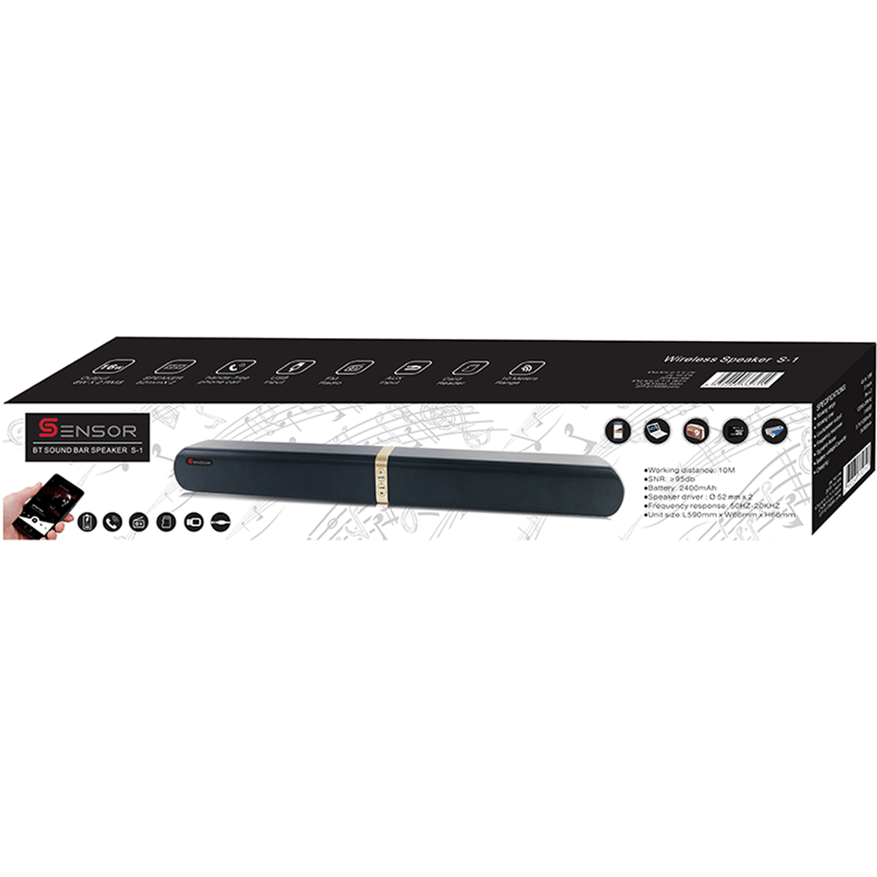 מקרן קול אלחוטי נייד Sensor S1 - צבע שחור שנה אחריות ע