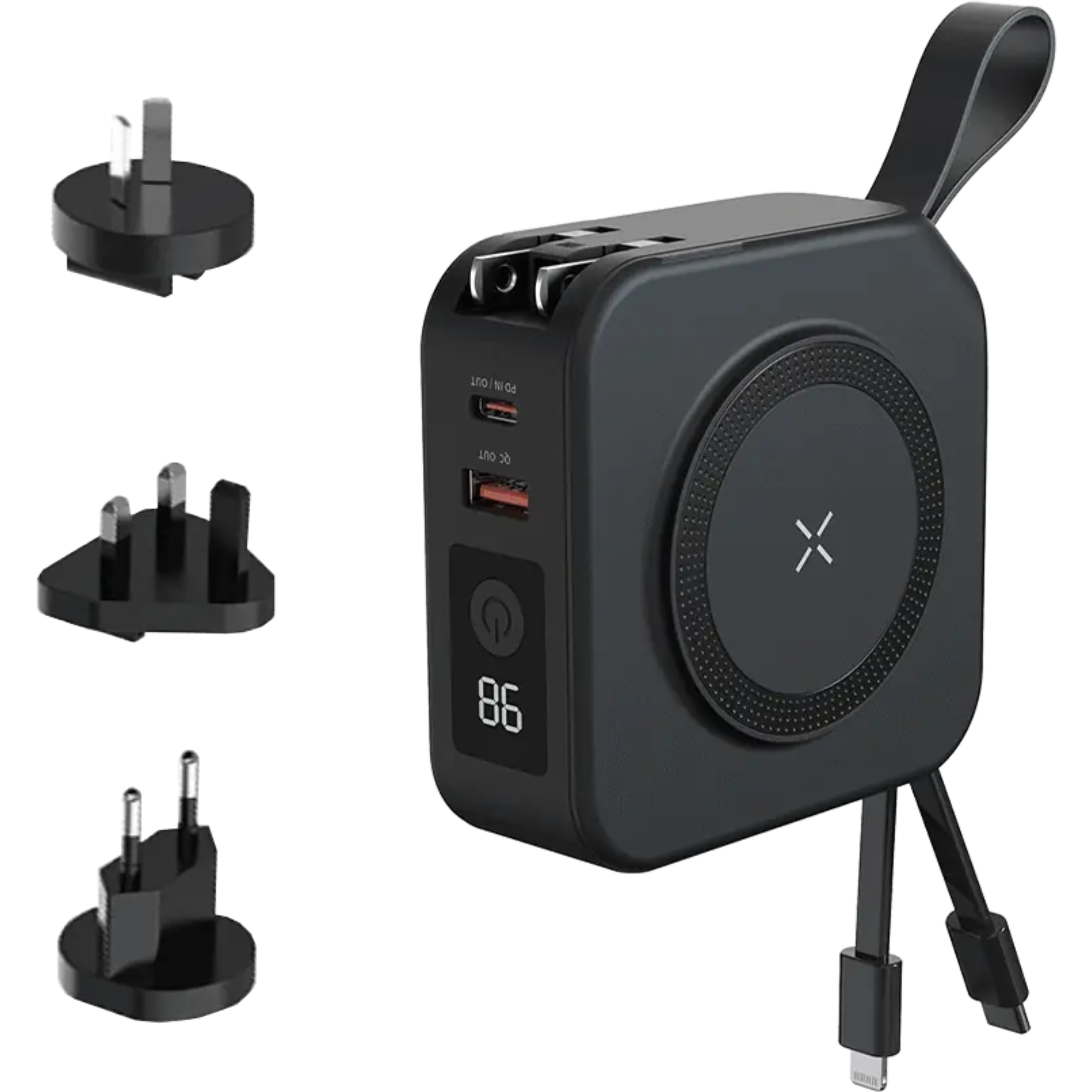 מטען אלחוטי מקצועי חמש באחד ECO-Universal B PD 10000mAh - צבע שחור