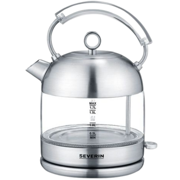 קומקום זכוכית רטרו מעוצב Severin WK3459 1.7L 2400W - גימור נירוסטה אחריות עי היבואן הרשמי
