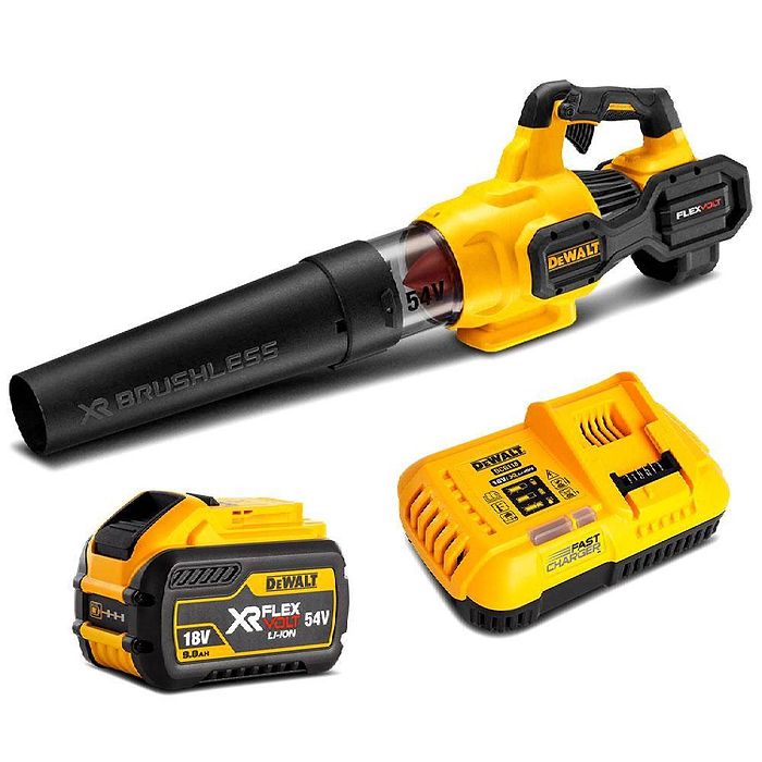 מפוח 200 קמש 60V בראשלס עם סוללה 9AH FLEX ומטען DCBL772P1-9AH DeWALT
