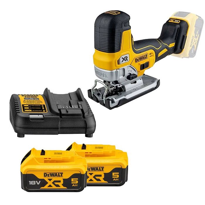 מסור אנכי ג'קסון XR 18/20V  בראשלס אחיזת עם 2 סוללות 5AH ומטען  DeWalt DCS335P2-5AH