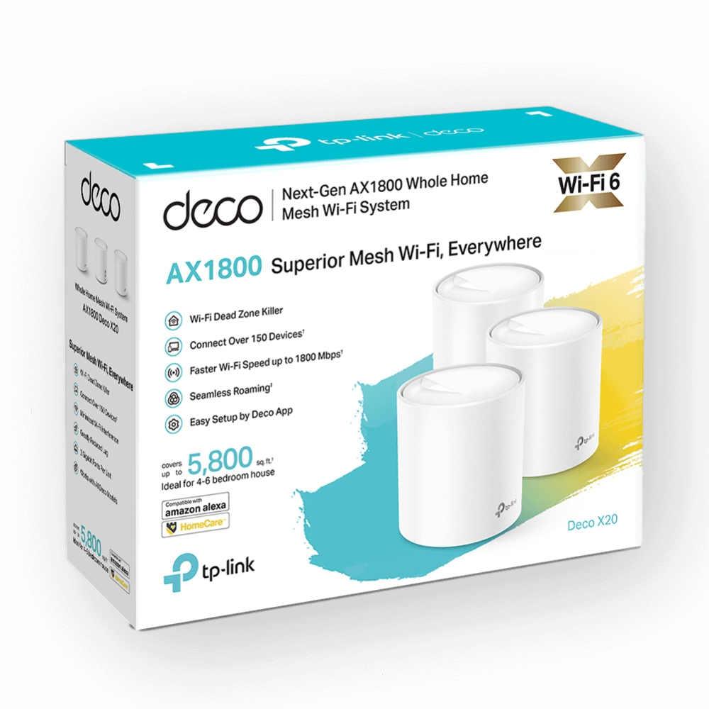  ראוטר אלחוטי 3 יחידות TP-Link Deco X20 AX1800 Whole Home Mesh Wi-Fi System - צבע לבן שלוש שנות אחריות ע