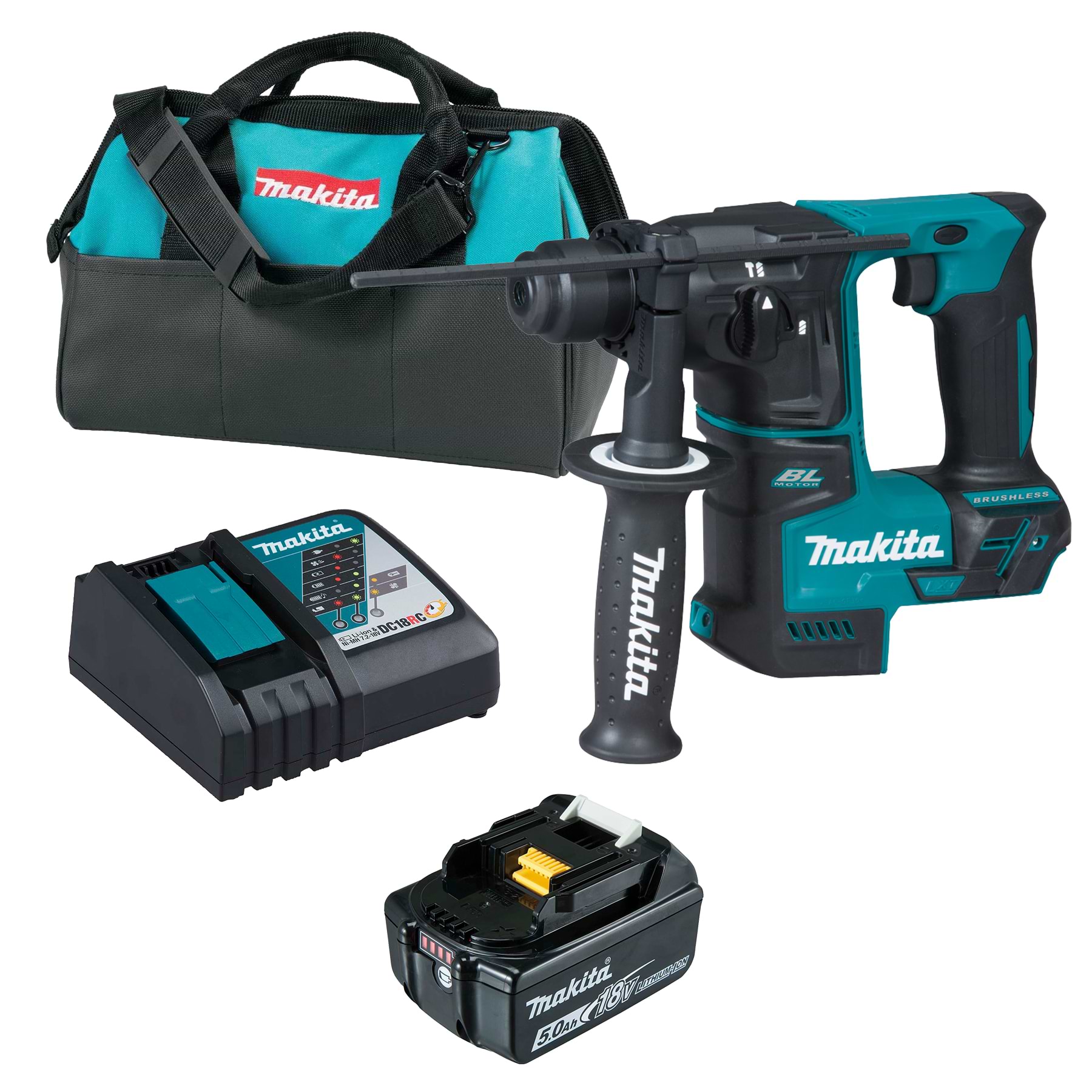 פטישון בראשלס עם בולם 18V  Makita DHR171Z 18V LXT Li-Ion Brushless - כולל סוללה 18V 5Ah ומטען מהיר
