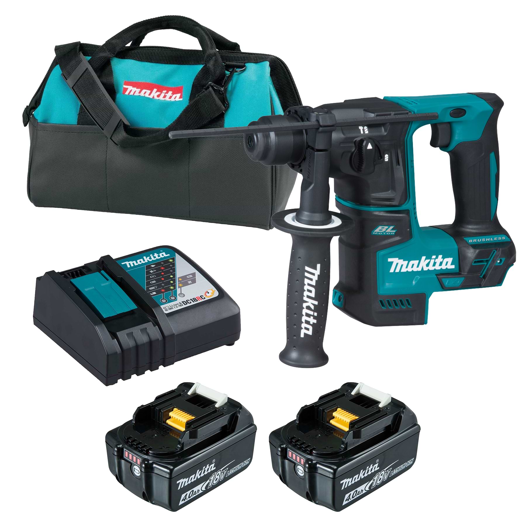 פטישון בראשלס עם בולם 18V  Makita DHR171Z 18V LXT Li-Ion Brushless - כולל 2 סוללות 18V 4Ah ומטען מהיר