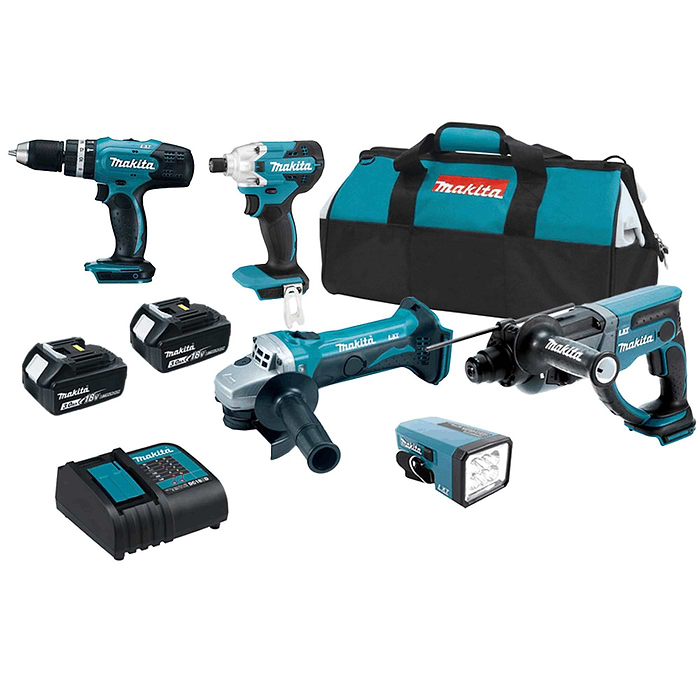 סט 5 חלקים 18V עם 2 סוללות 3AH מטען ותיק DLX5105 MAKITA 