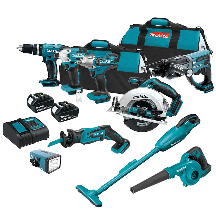 סט 9 חלקים 18V עם 2 סוללות 3AH מטען ותיק DLX9105 MAKITA 