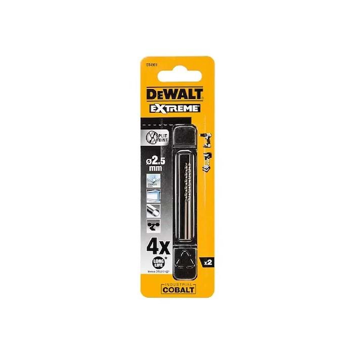 זוג מקדחי קובלט HSS לברזל מסדרת EXTREME מידה 2.5 ממ דגם DT4901 מבית DeWALT