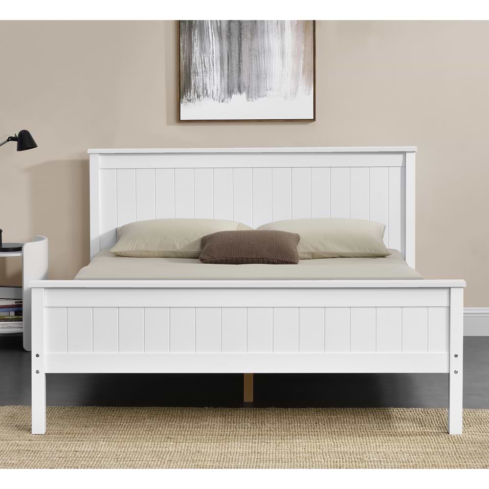מטה זוגית עץ מלא דביר 140 לבן HOME DECOR