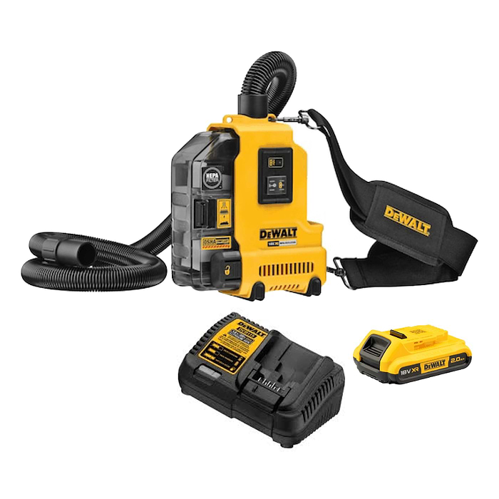 שואב אבק לפטישון 20V עם סוללה 2 אמפר ומטען Dewalt DWH161P1-2AH