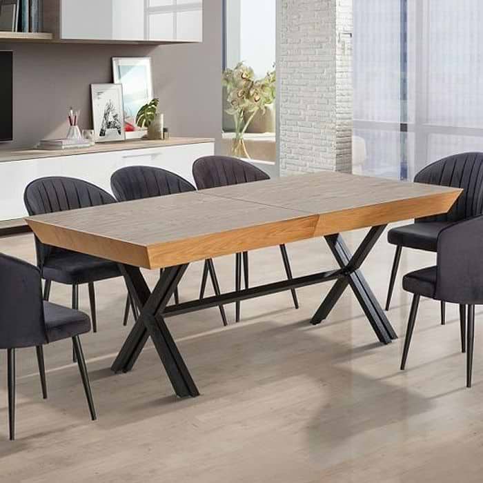 פינת אוכל מלבנית נפתחת ל-4 מטרים + 6 כסאות אפור בהיר דגם מאיה יוני LEONARDO 