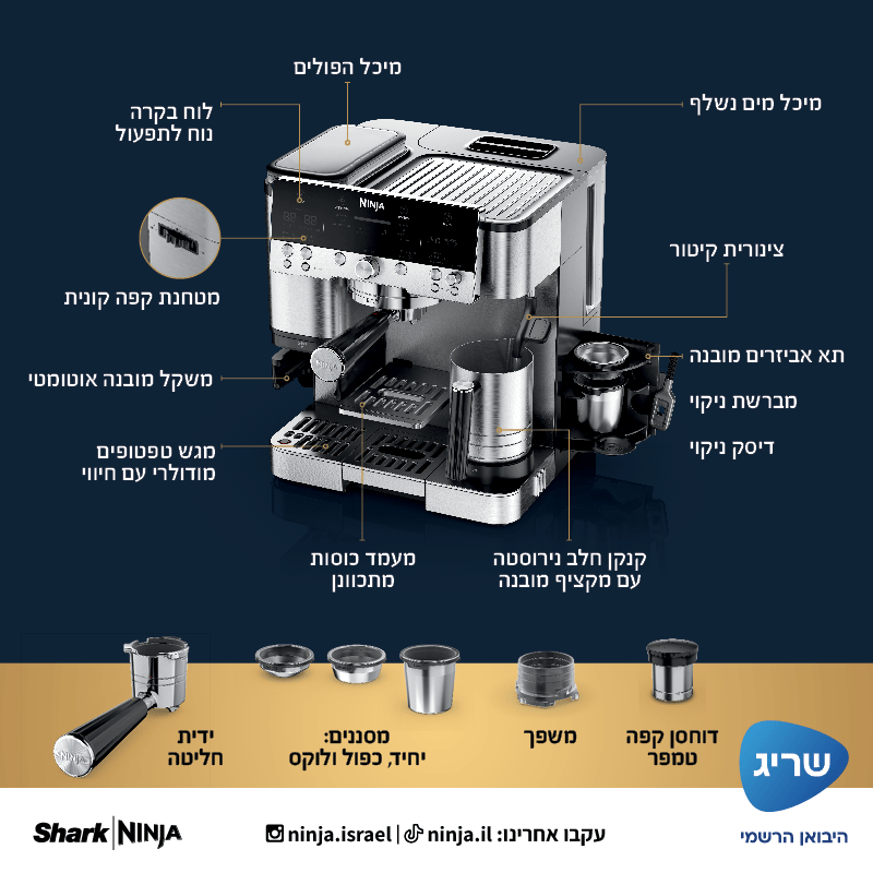 מכונת קפה אספרסו חצי אוטומטית Ninja LUXE CAFE ES601 - אחריות ע