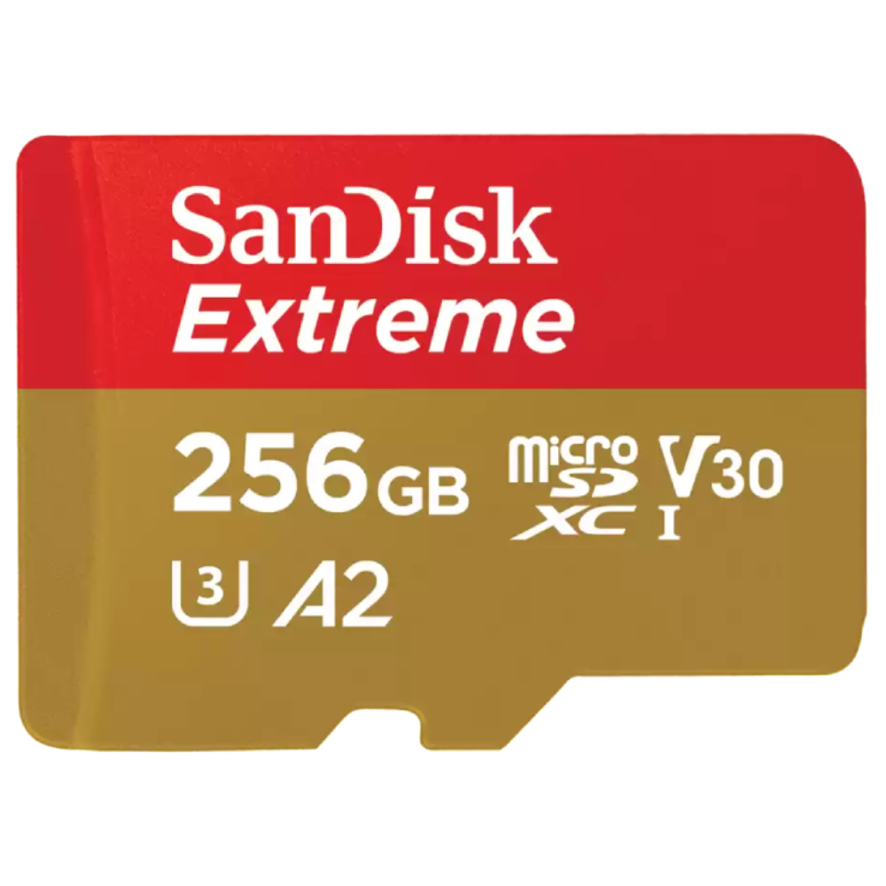 כרטיס זיכרון SanDisk Extreme microSDXC UHS-I 256GB SDSQXAV-256G-GN6MN - צבע אדום וזהב אחריות לכל חיי המוצר ע