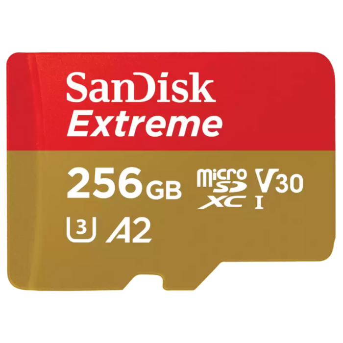 כרטיס זיכרון SanDisk Extreme microSDXC UHS-I 256GB SDSQXAV-256G-GN6MN - צבע אדום וזהב אחריות לכל חיי המוצר עי היבואן הרשמי