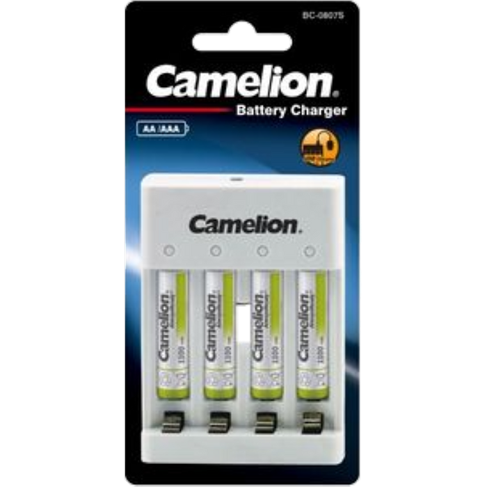 4 סוללות נטענות AAA + מטען USB ל-4 סוללות Camelion